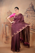 Deep Plum Vintage Kanjeevaram saree with vertical zari lines & Meenakari motifs
