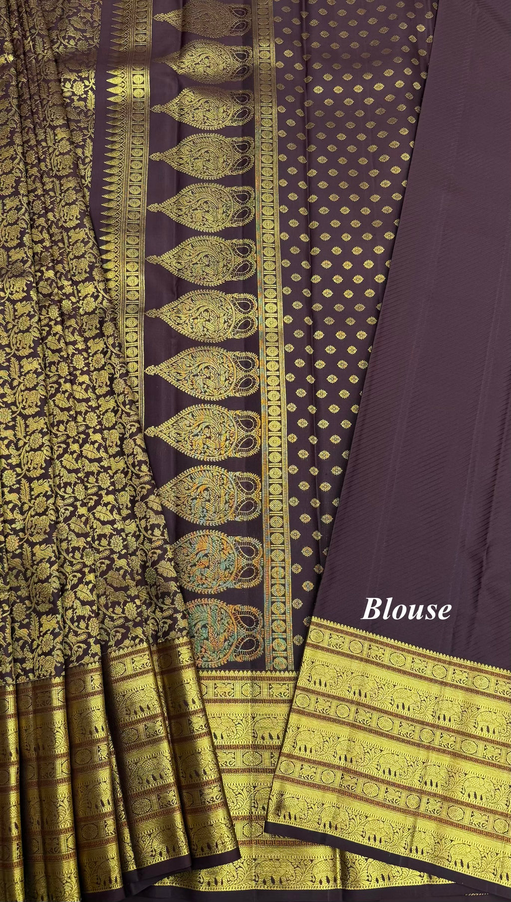 Rich Maroon Kanjeevaram silk Saree with Vanam Singaram and (Varisapet / Meena) Border