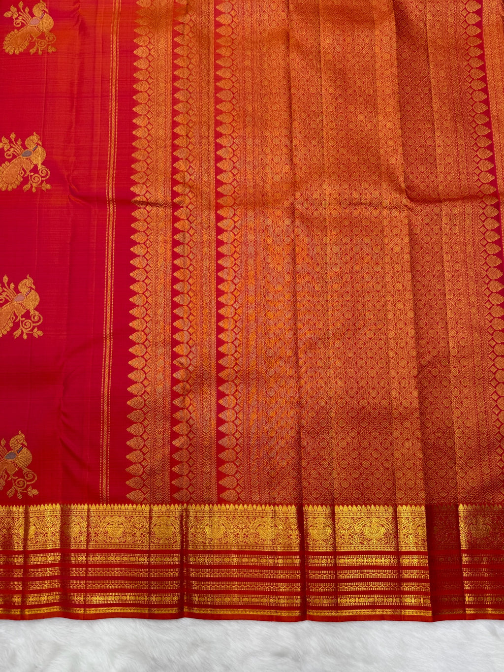 Kanakambaram Vintage Kanjeevaram Saree with Split Border & Meena Peacock Motif