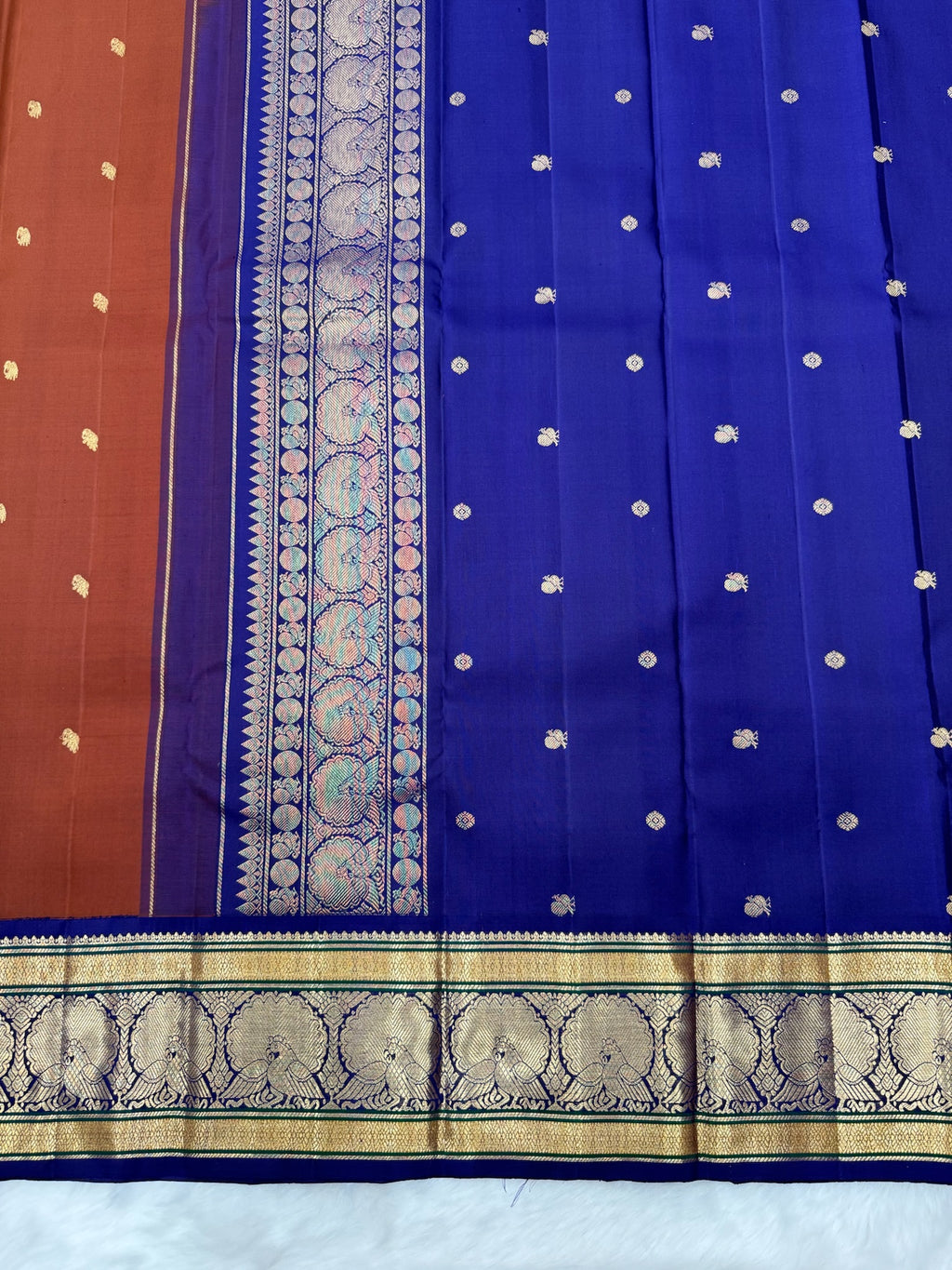 Brown with Blue Korvai Vintage Kanjeevaram Silk Saree [Recreation]