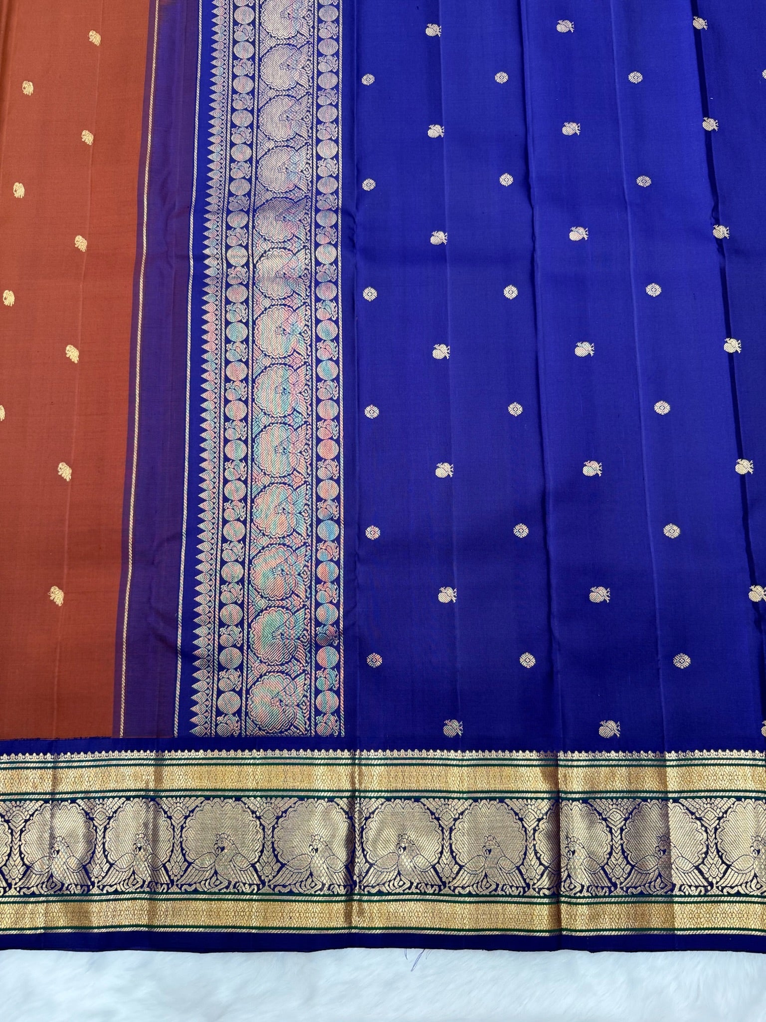 Brown with Blue Korvai Vintage Kanjeevaram Silk Saree [Recreation]