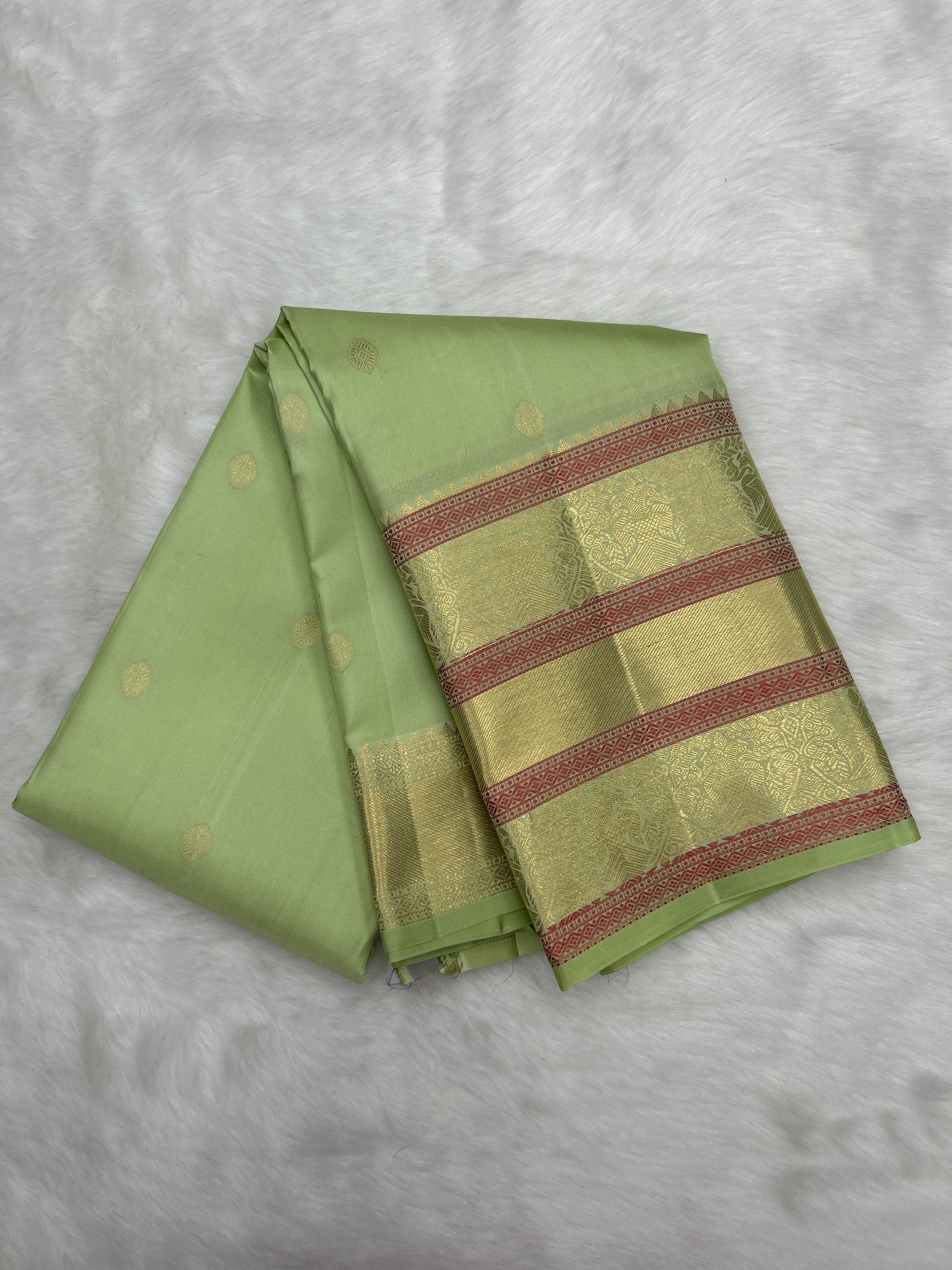 Pastel Pista Green Kanjeevaram Silk Saree with Meena border
