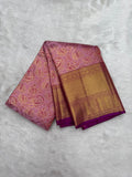 Dusty Mauve Pink with Antique Gold Zari Border and Deep Magenta Selvedge Kanjeevaram Brocade Saree