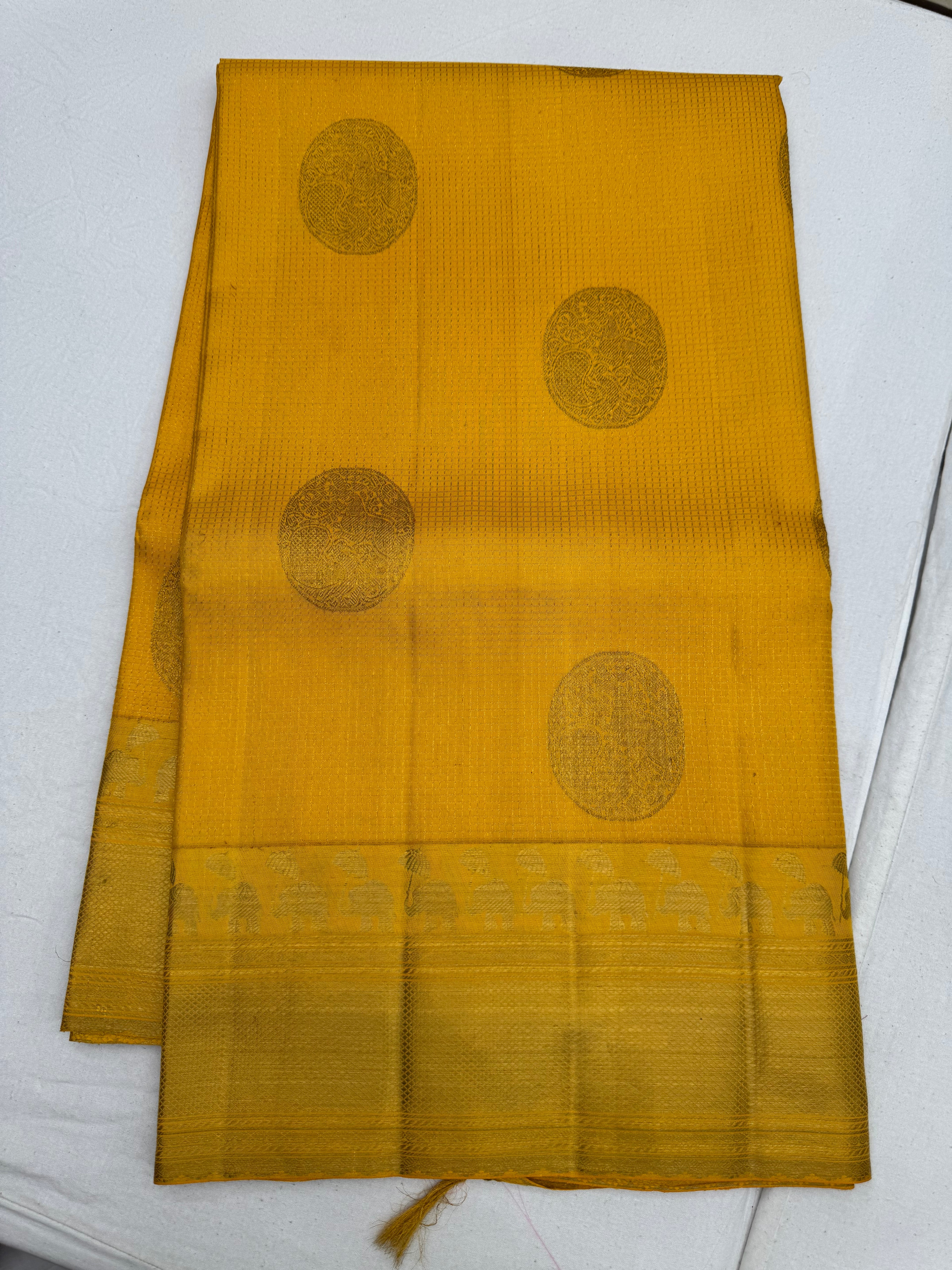 Yellow Vintage Kanjeevaram Saree with Heritage Motifs & Rich Border