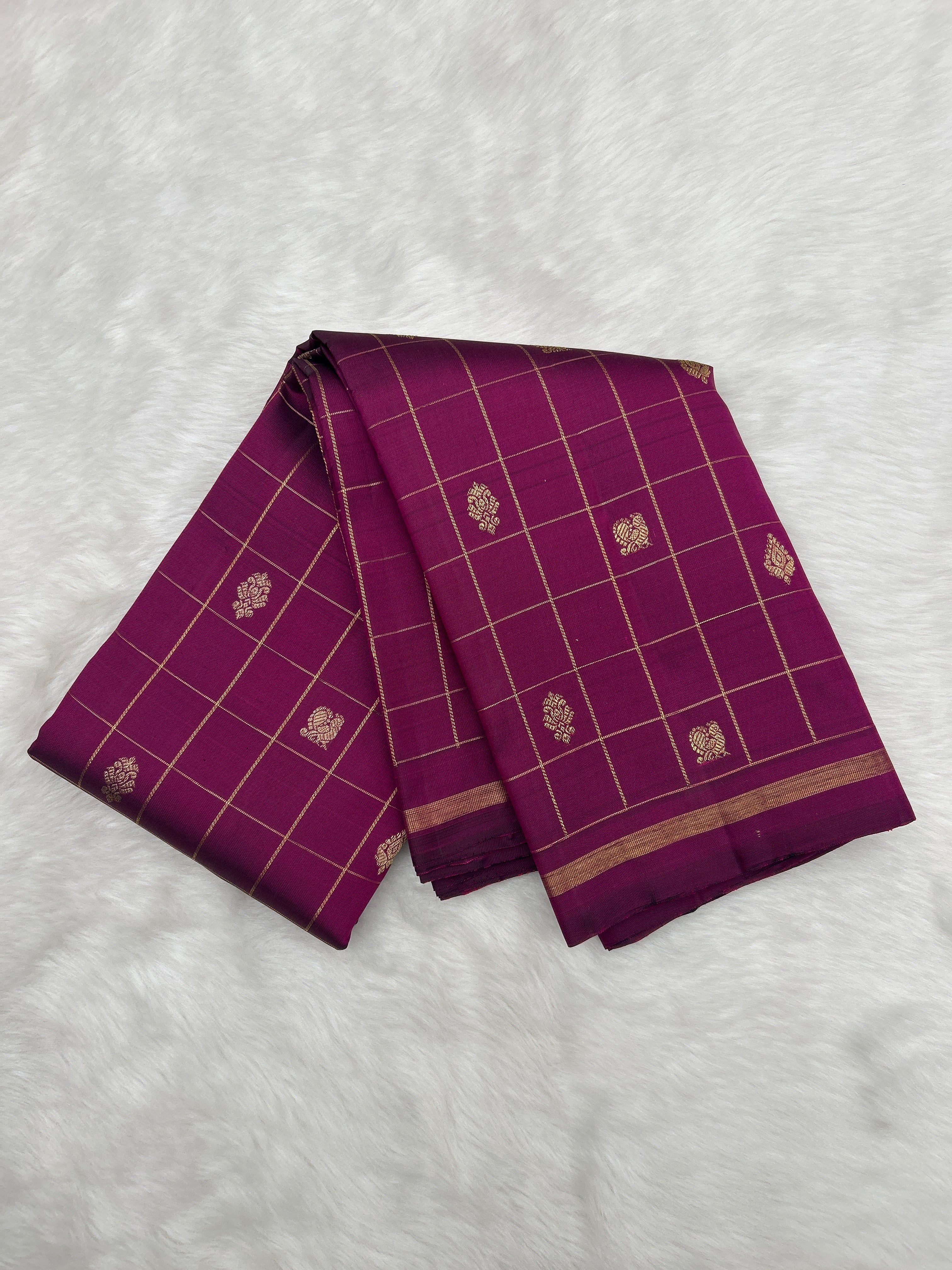 Deep Magenta with Gold Zari Checks Vintage Kanjeevaram Saree