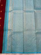 Red and Green Shot colour Borderless saree with contrast sky blue pallu & Blouse