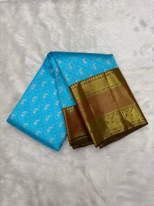 Blue Emboss Weave Brocade Kanjeevaram Saree