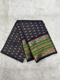 Navy Blue Vintage Kanjeevaram silk Saree with Oosi Checks and (Varisapet / Meena) Border