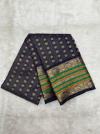 Navy Blue Vintage Kanjeevaram silk Saree with Oosi Checks and (Varisapet / Meena) Border