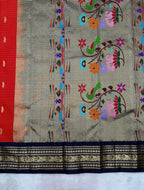 Red & Blue Korvai Kanjeevaram x Paithani Fusion Saree with Oosi lines