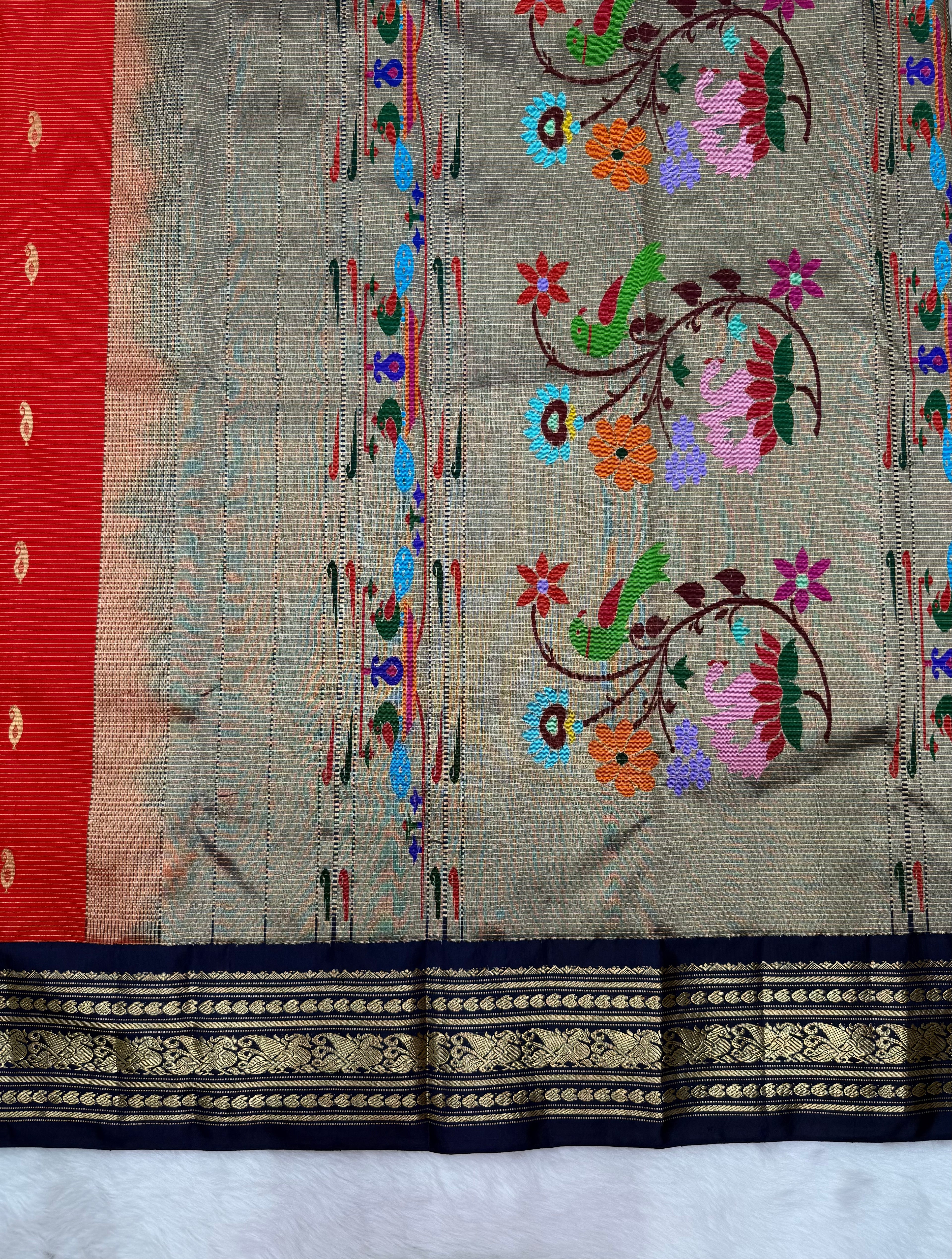 Red & Blue Korvai Kanjeevaram x Paithani Fusion Saree with Oosi lines