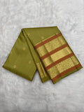 Olive Green Kanjeevaram Silk Saree with Meena border