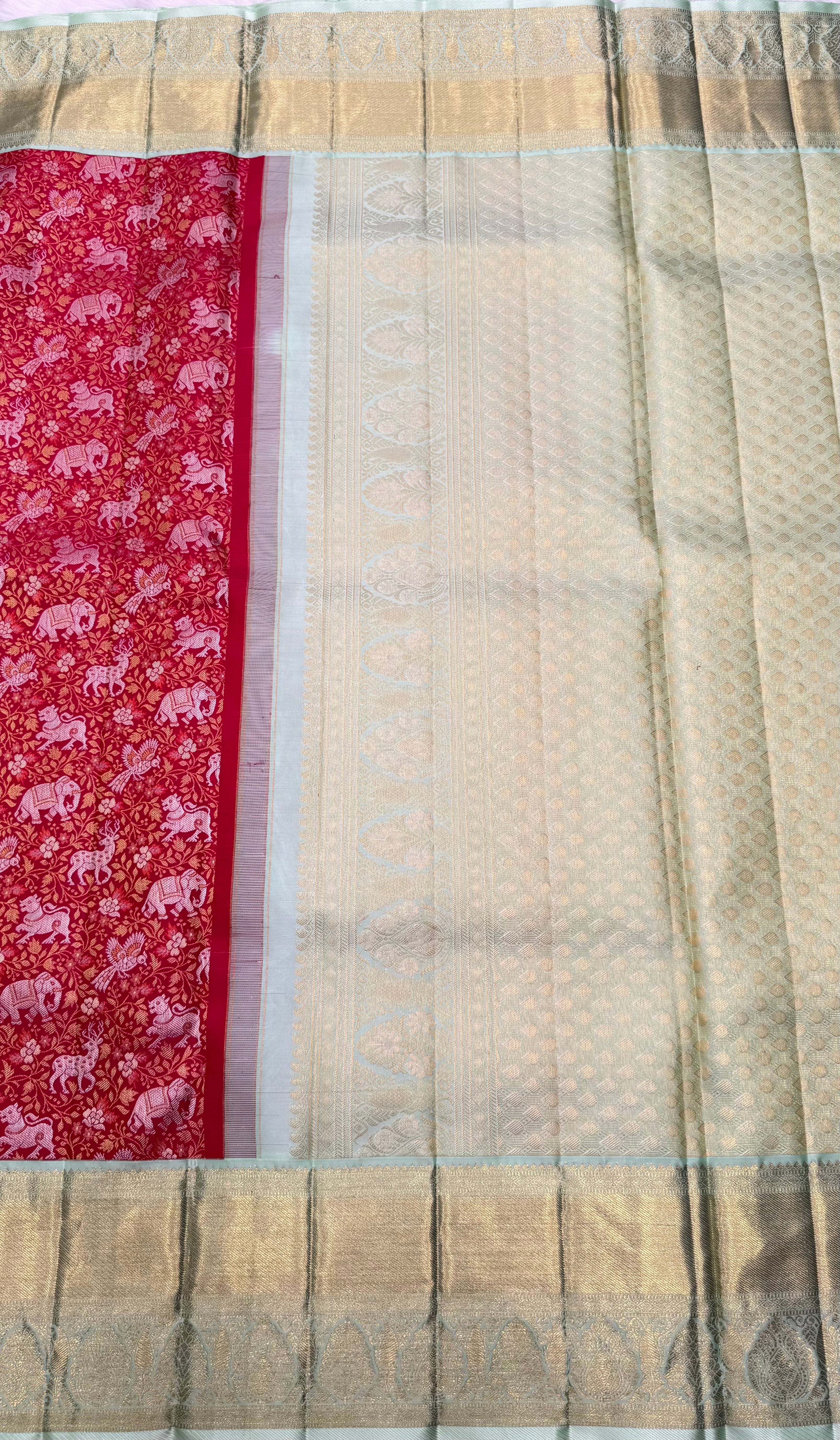 Korvai Kanjeevaram Silk Saree with traditional Vana Singaram
