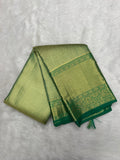 Green Kanjeevaram Tissue Saree with cross-sectional zari lines