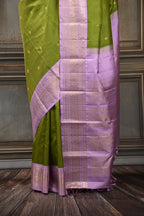 Parrot Green Korvai Vintage Kanjeevaram Saree with Lilac Border