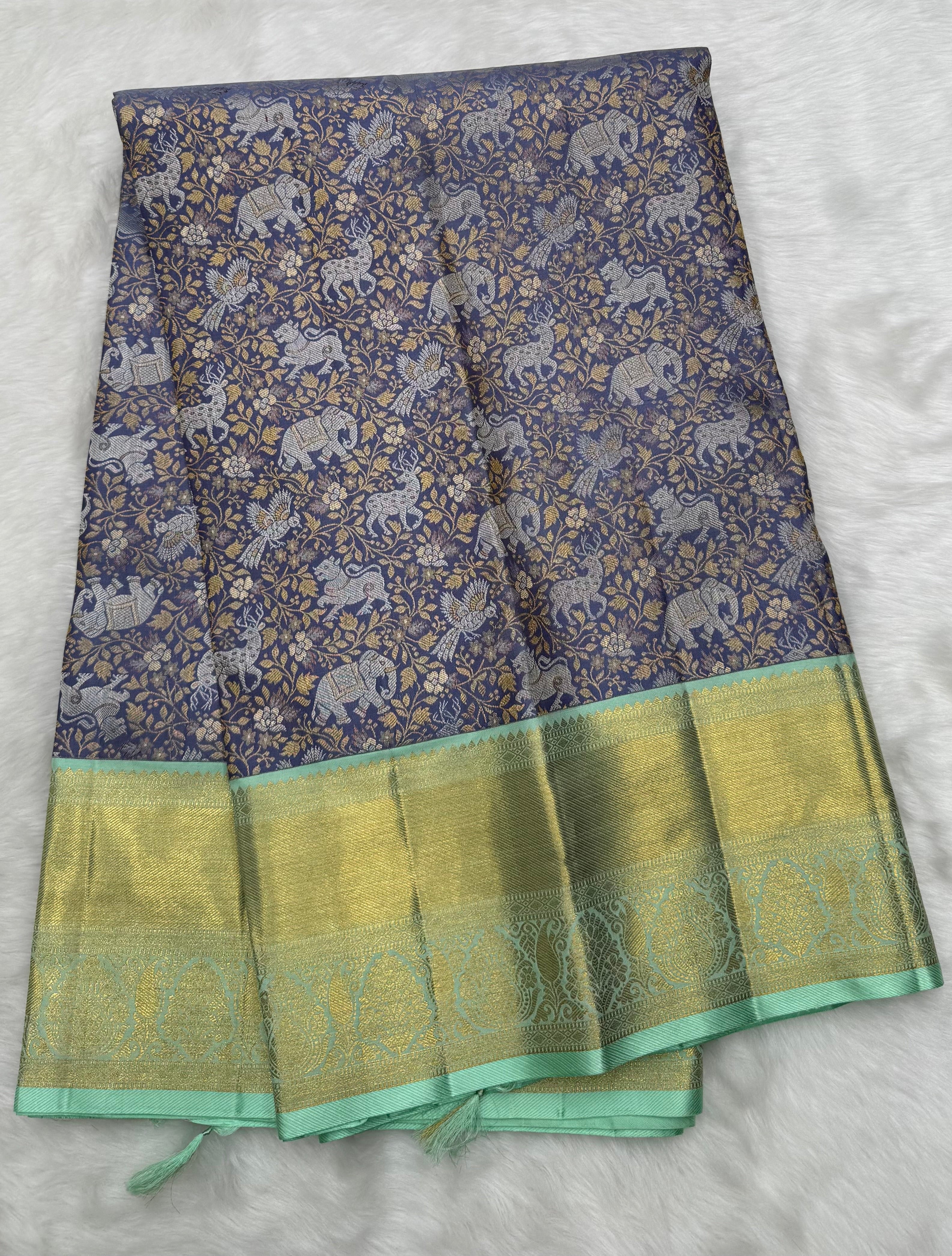 Korvai Kanjeevaram Silk Saree with traditional Vana Singaram