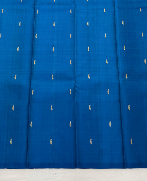 Blue Borderless Kanjeevaram Saree with Light Colour contrast Pallu & Blouse