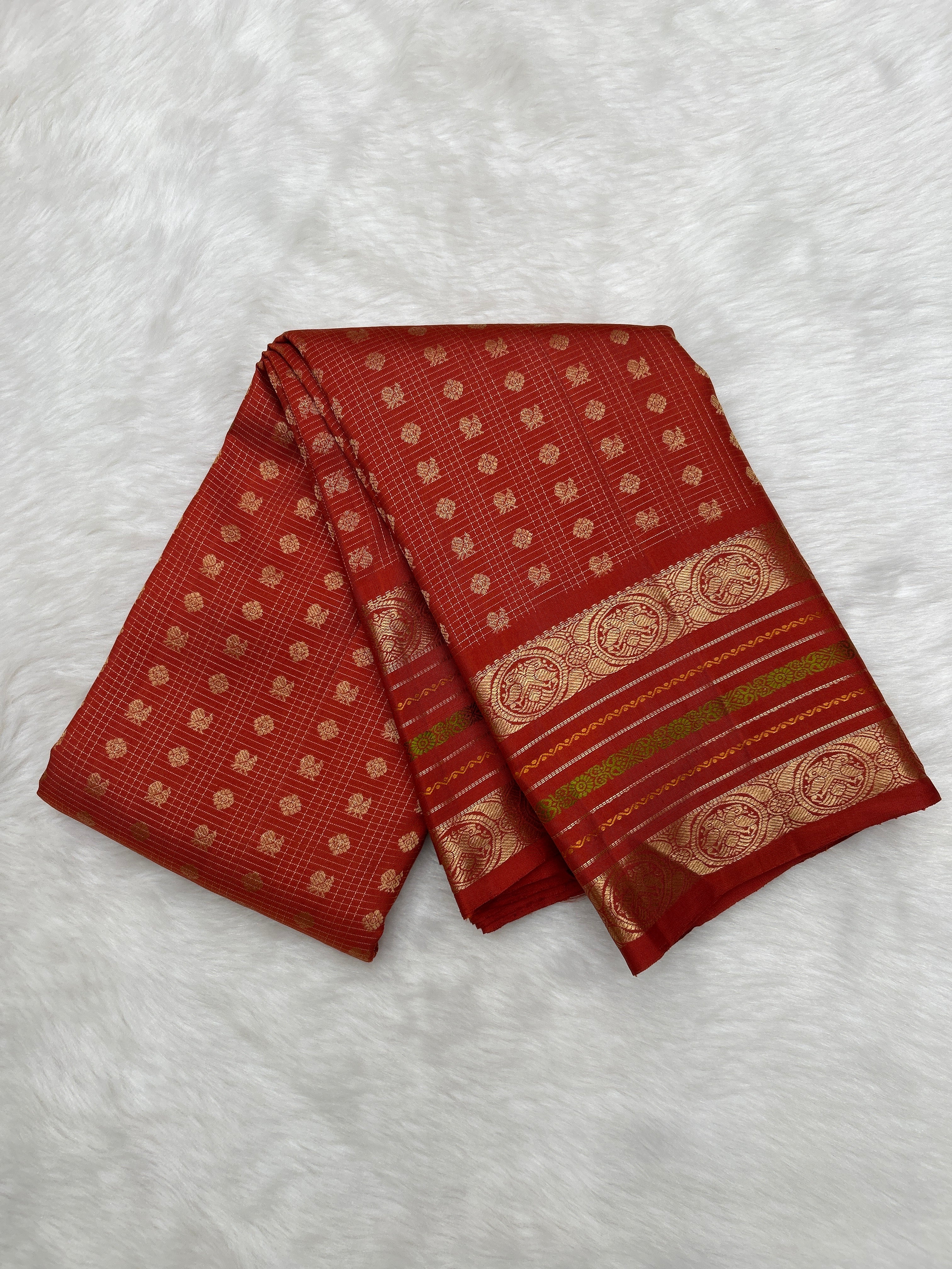Rust Vintage Kanjeevaram Saree with Meena Border