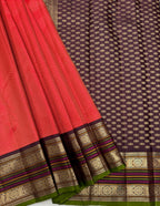 Chilli Red Vintage Kanjeevaram Saree with Crossectional lines & Rich Meena Border
