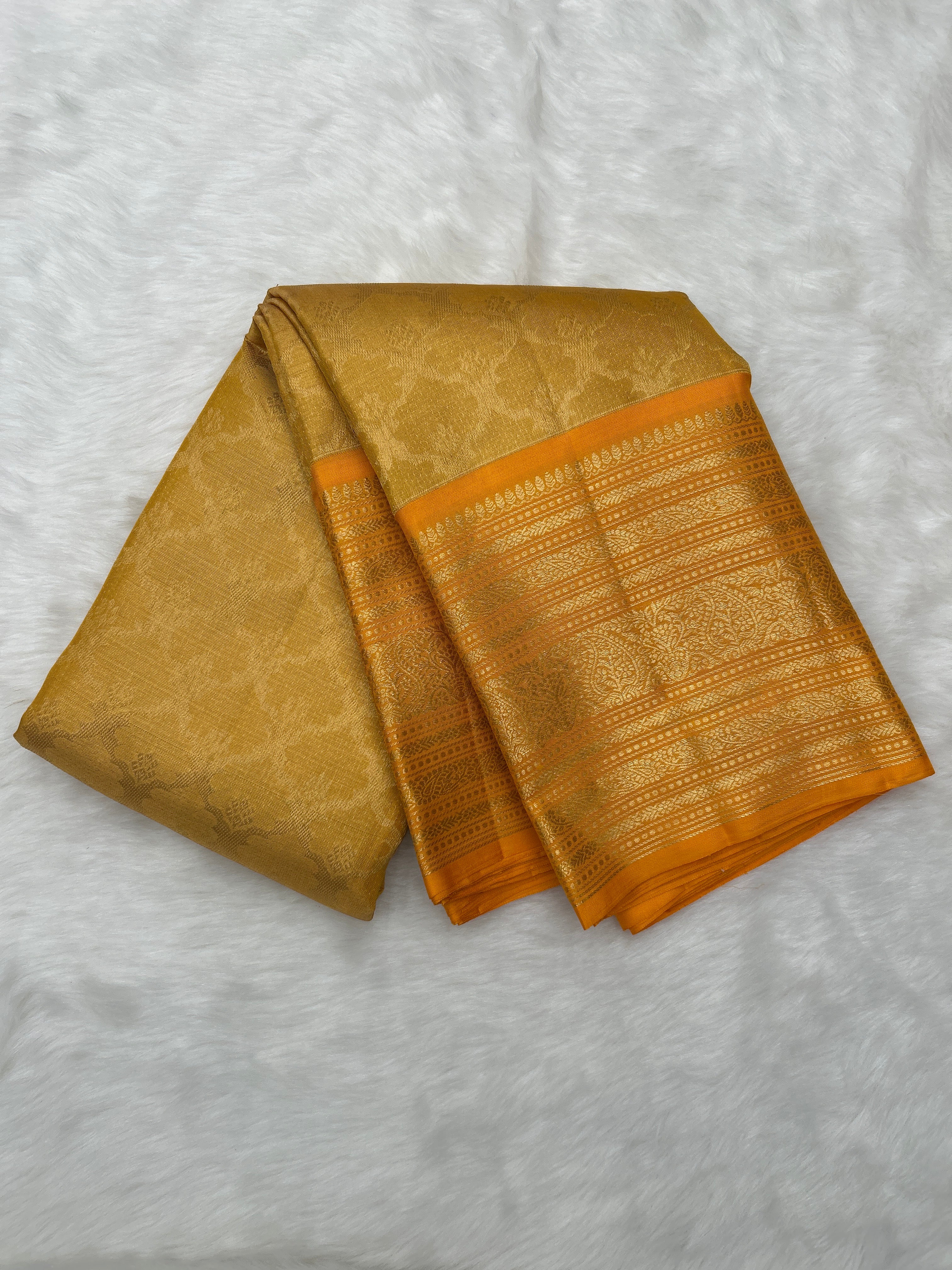 Golden Yellow Tissue Kanjeevaram With Jaal Brocade & Traditional Rich Border