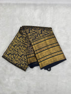 Dark Navy Blue Kanjeevaram silk Saree with Vanam Singaram and (Varisapet / Meena) Border