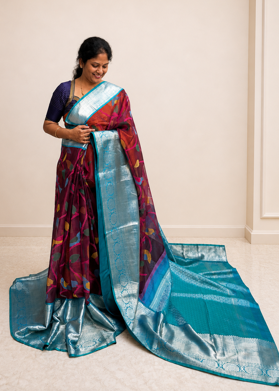 Zari Kota x Kanchi Fusion Saree