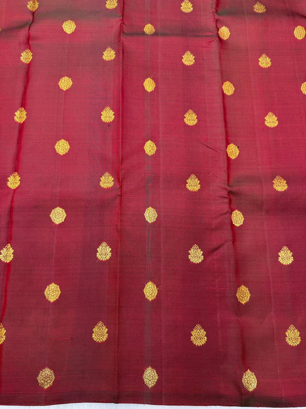 Red and Green Shot colour Borderless saree with contrast sky blue pallu & Blouse