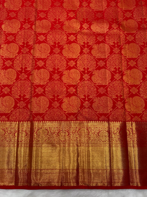 Chilli Red Brocade Kanjeevaram Saree with Heritage Elements