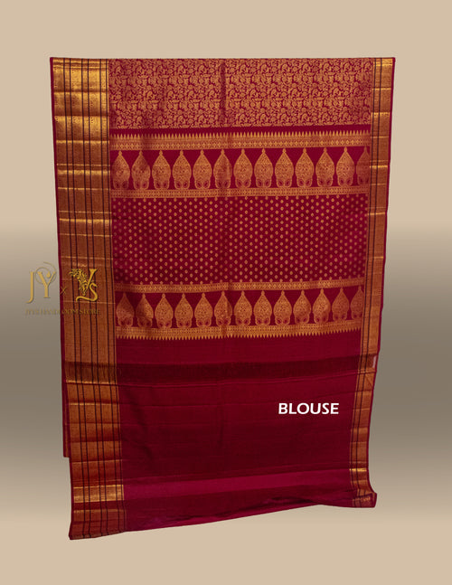 Cherry Red Kanjeevaram silk Saree with Vanam Singaram and (Varisapet / Meena) Border