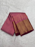 Onion Pink Brocade Kanjeevaram Saree with Maroon Korvai Border