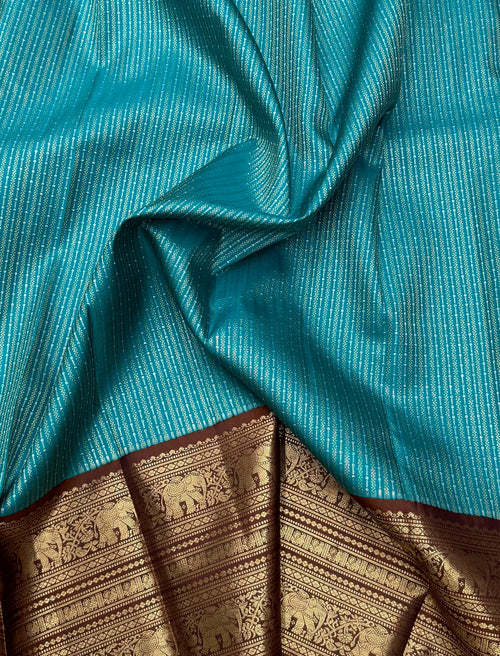 Blue & Brown Korvai Contemporary Kanjeevaram Saree