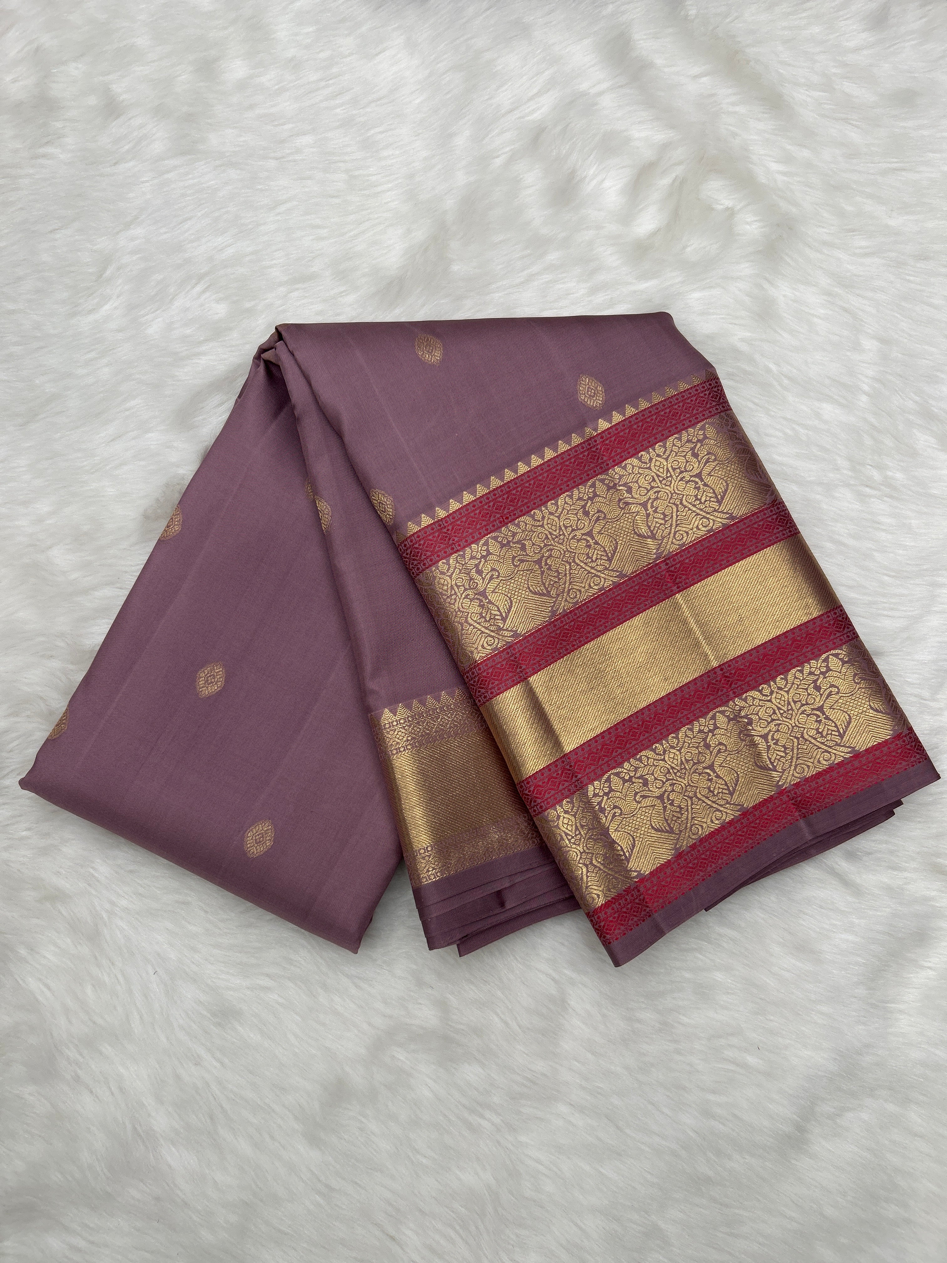 Mauve Purple Kanjeevaram Silk Saree with Meena border