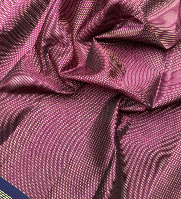 Magenta Purple Vintage Vairaoosi Kanjeevaram Saree with Royal Blue Gap Border