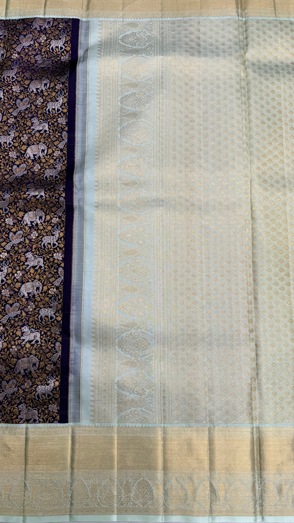 Korvai Kanjeevaram Silk Saree with traditional Vana Singaram