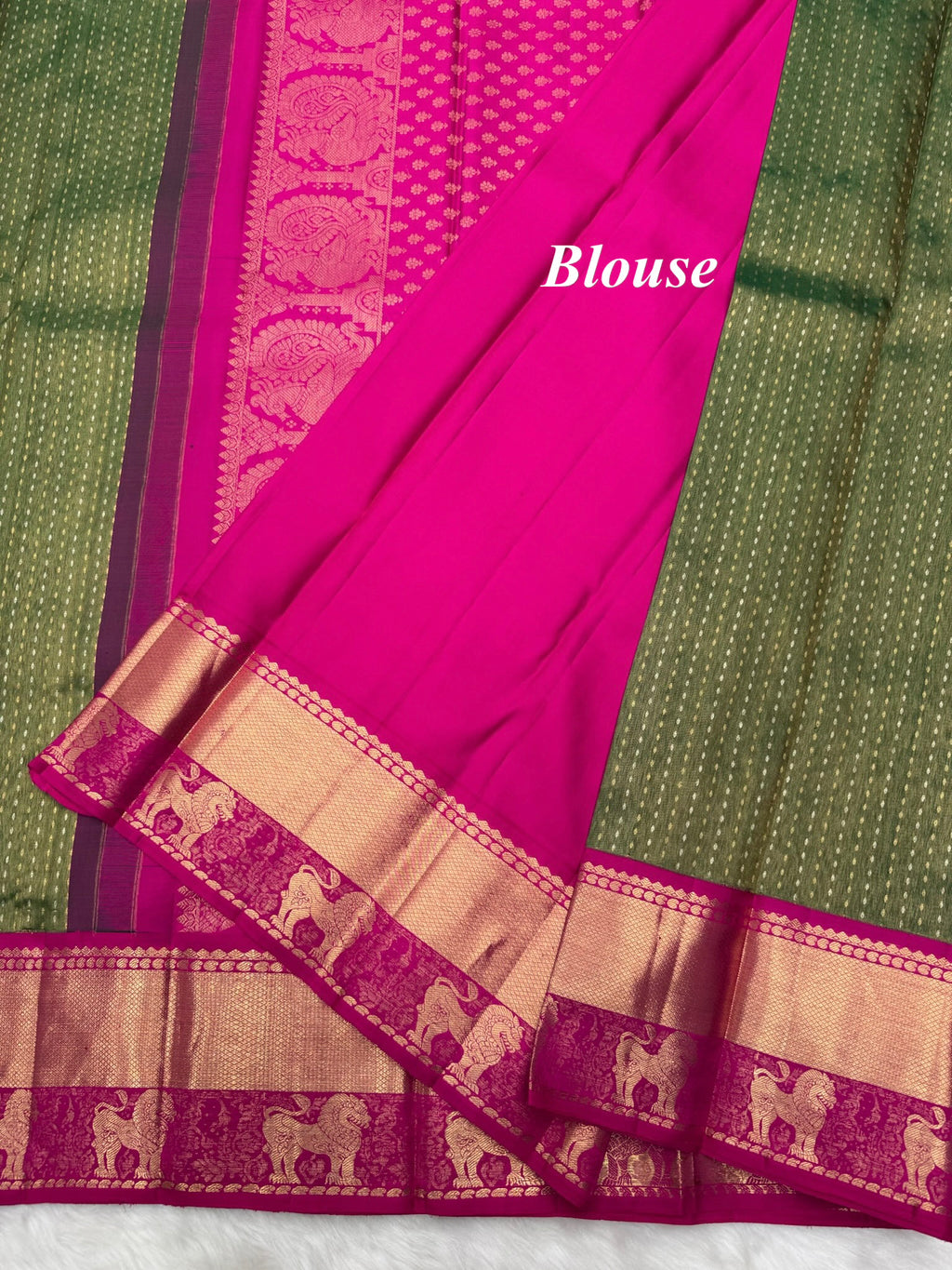 Zari Pack Green & Pink Korvai Vintage Kanjeevaram Saree with All Over Rain Drop Design