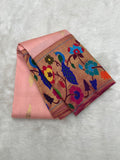 Pastel Peach Kanjeevaram x Paithani Fusion Silk Saree with a Rich Meena Border