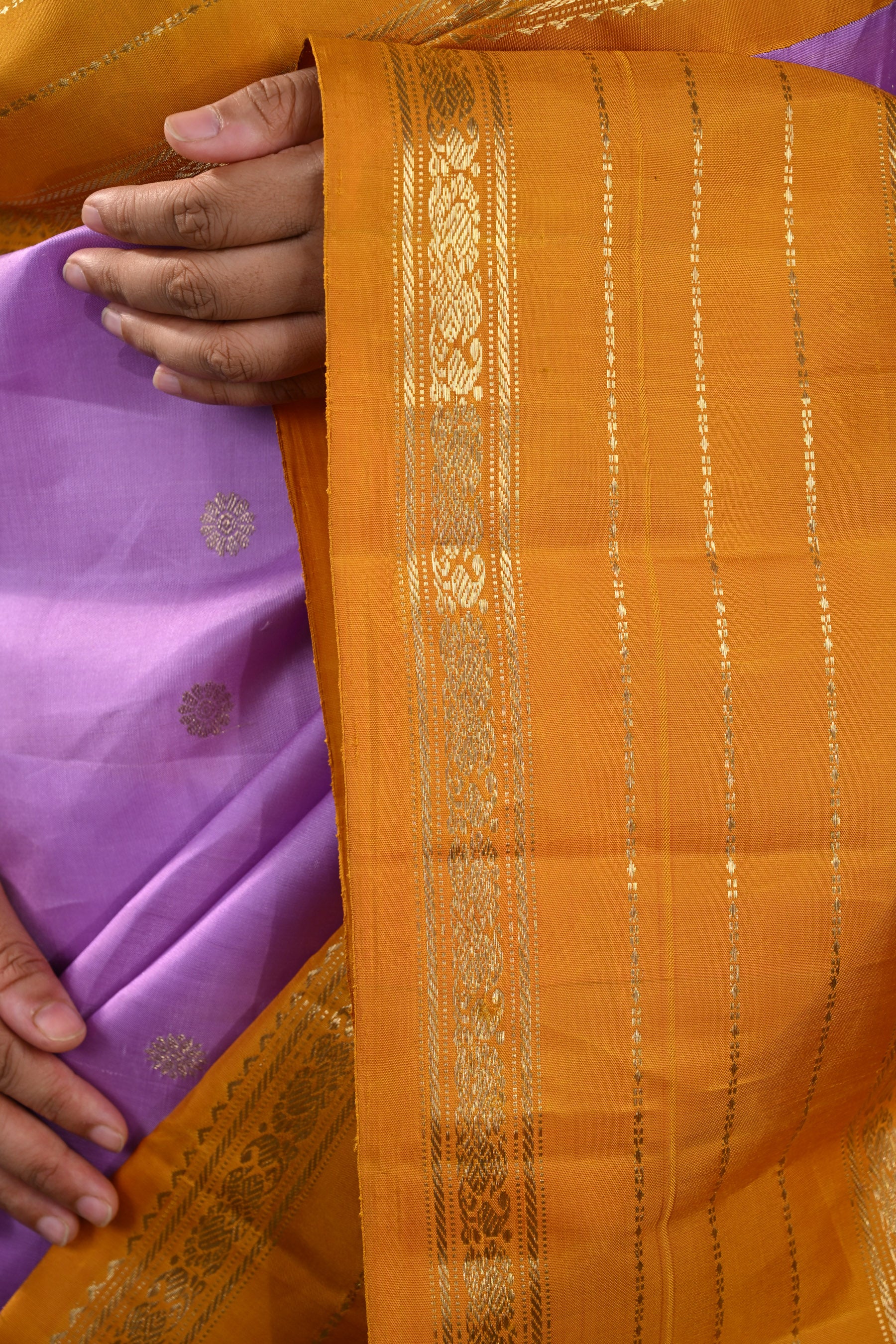 Lilac & Orange Korvai Vintage Kanjeevaram Saree