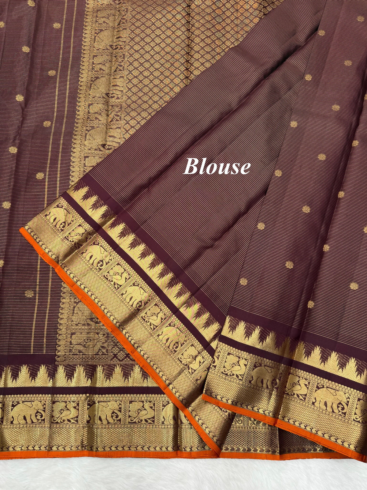 Brown Vintage Vairaoosi Kanjeevaram Saree with a Skirt Temple & Traditional Border (Rust Edge Border)