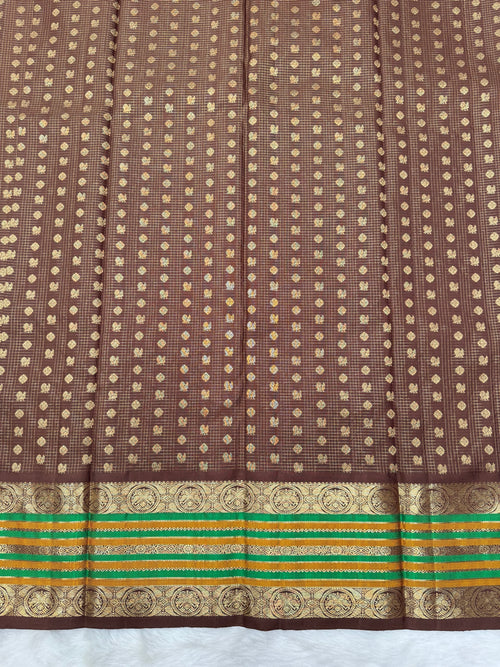Brown Vintage Kanjeevaram silk saree with Oosi Checks and (Varisapet / Meena) Border