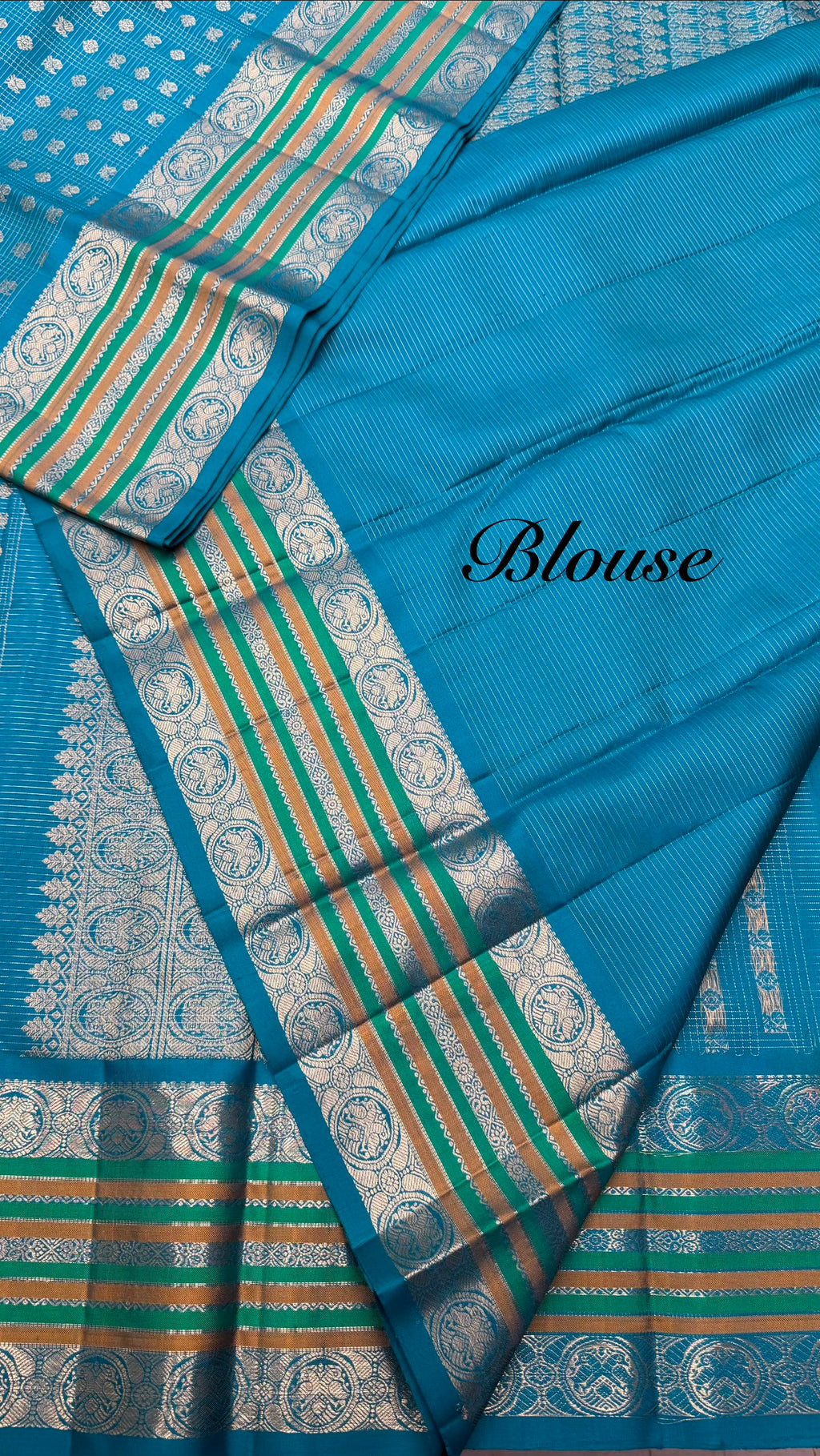 Rama Blue Vintage Kanjeevaram silk saree with Oosi Checks and (Varisapet / Meena) Border