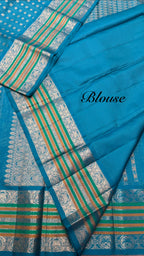 Rama Blue Vintage Kanjeevaram silk saree with Oosi Checks and (Varisapet / Meena) Border