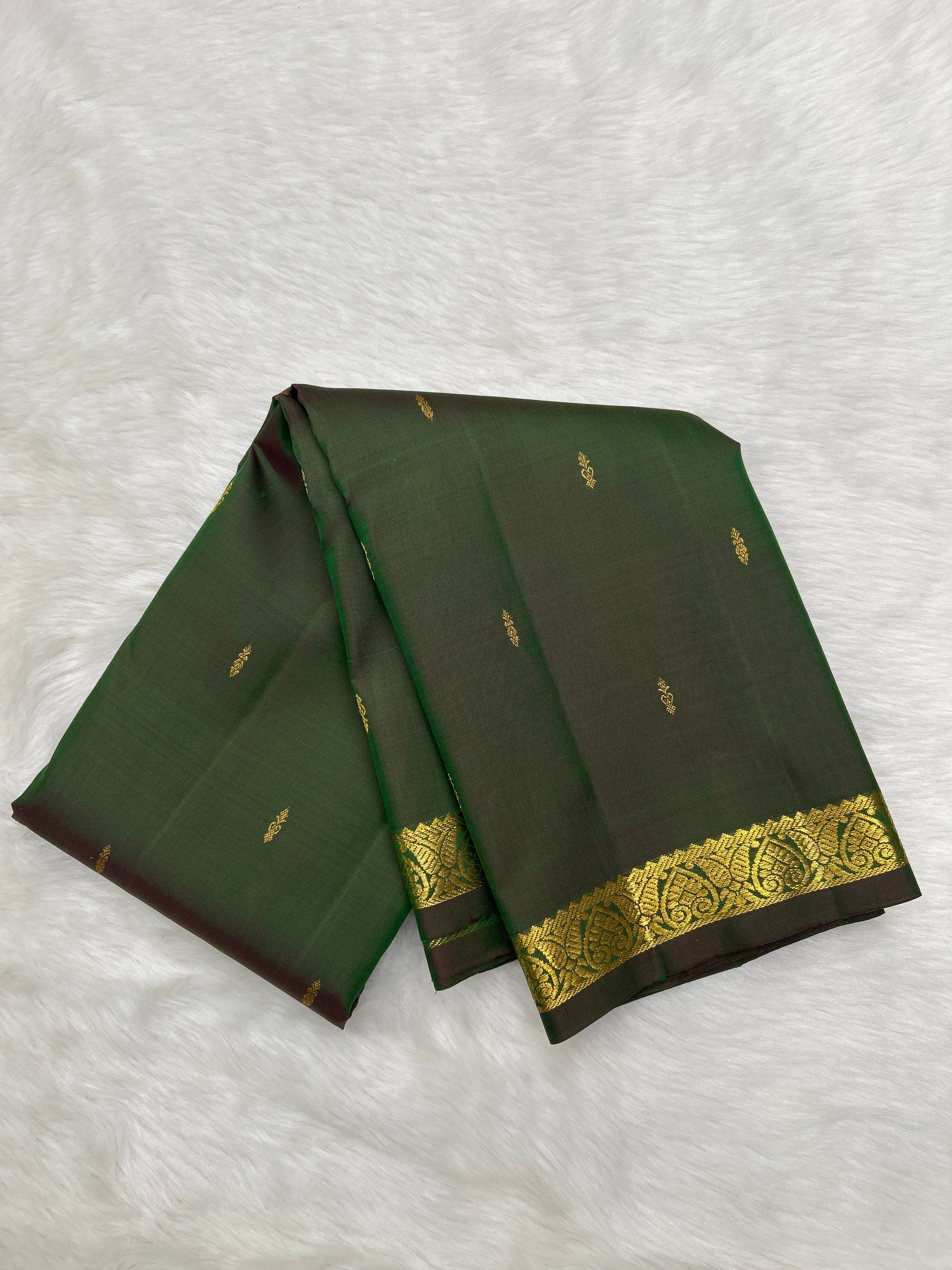 Green & Red Vintage Kanjeevaram Silk Saree with Small Zari Border