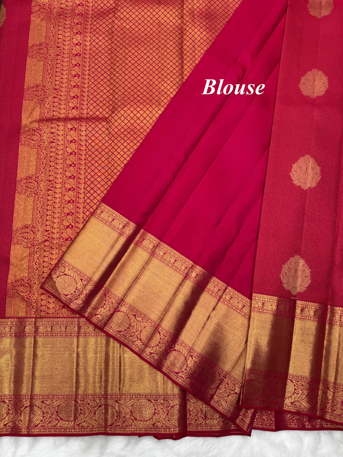 Red Kanjeevaram Saree with All over Nakshatra Weaving (Zari Dots) & Traditional Floral Border