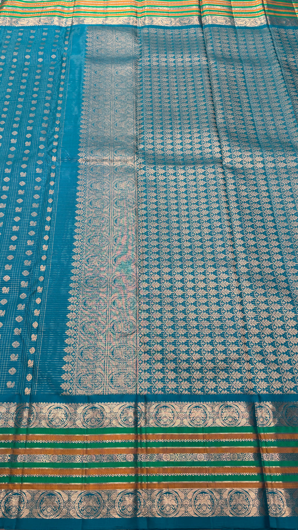 Rama Blue Vintage Kanjeevaram silk saree with Oosi Checks and (Varisapet / Meena) Border