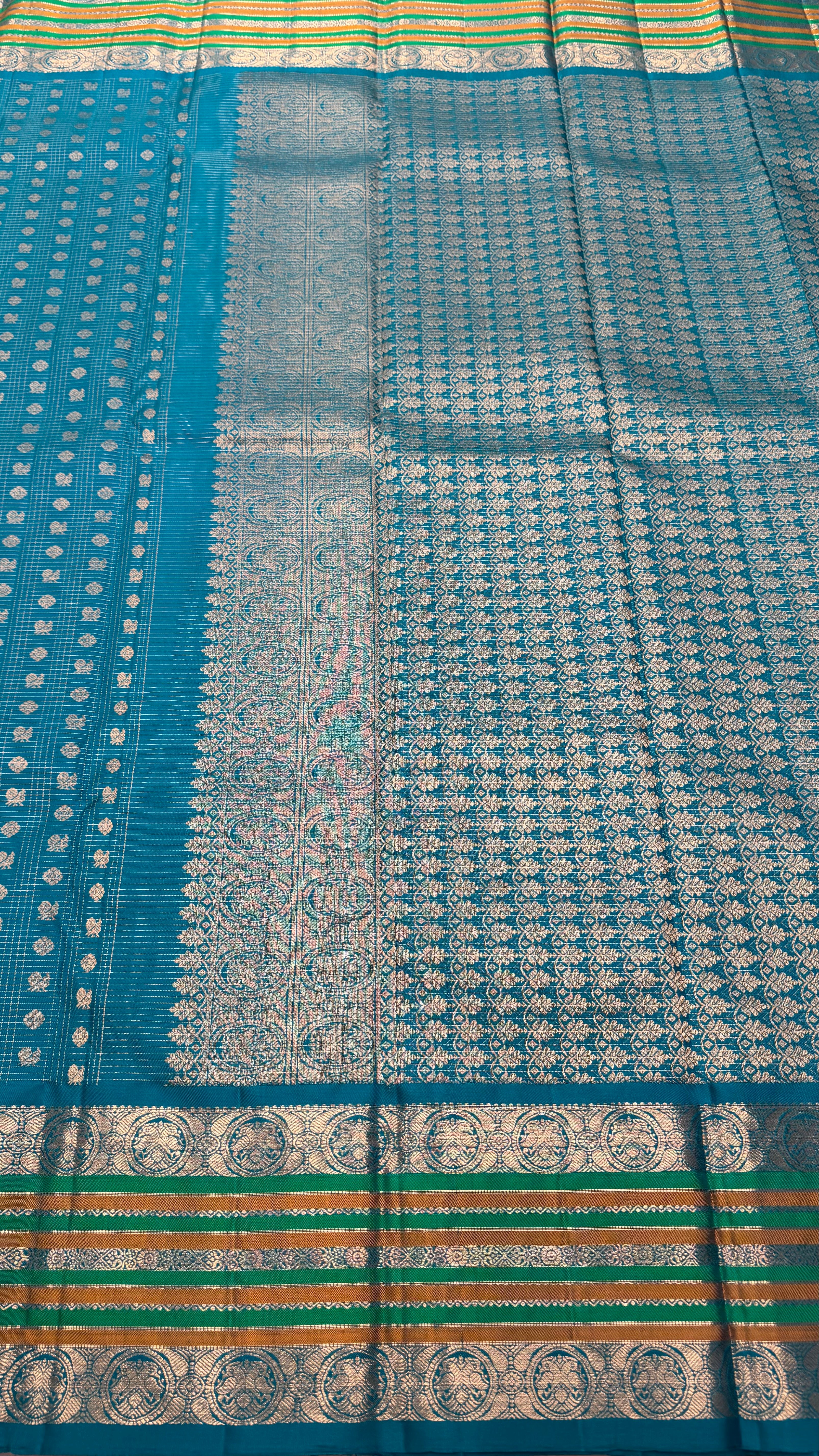 Rama Blue Vintage Kanjeevaram silk saree with Oosi Checks and (Varisapet / Meena) Border