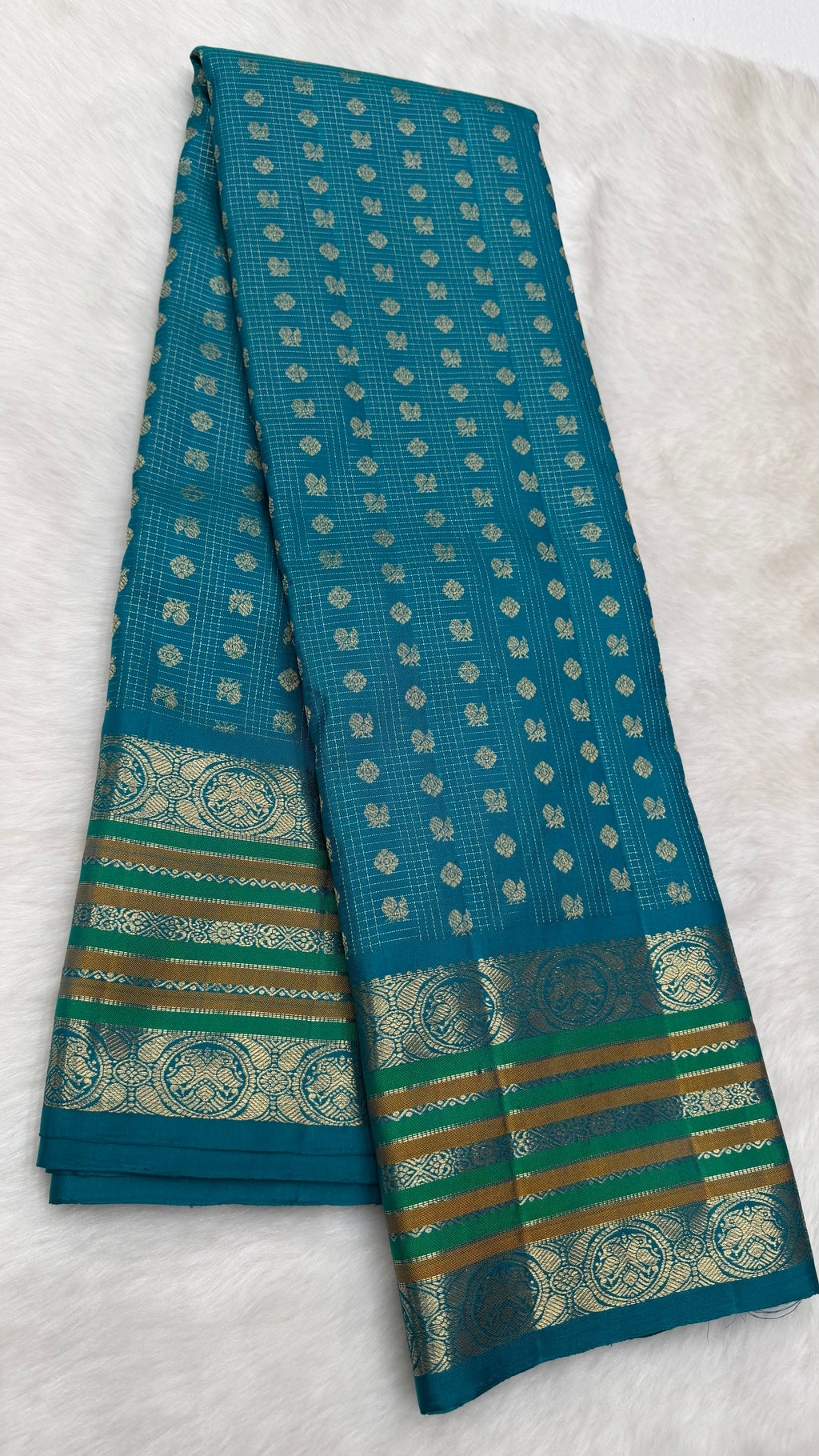 Rama Blue Vintage Kanjeevaram silk saree with Oosi Checks and (Varisapet / Meena) Border