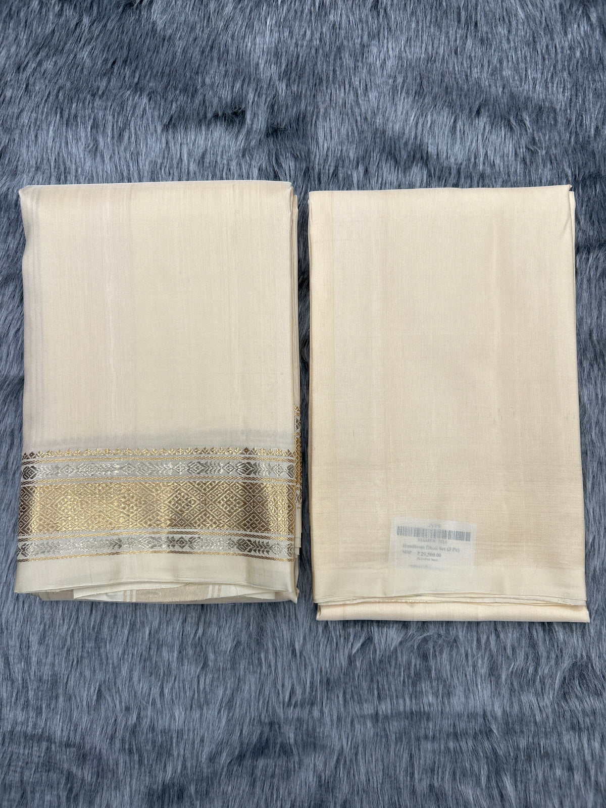 Pearl White Handloom Dhoti,Kanduva & Shirt/Kurta Set (3 pc)