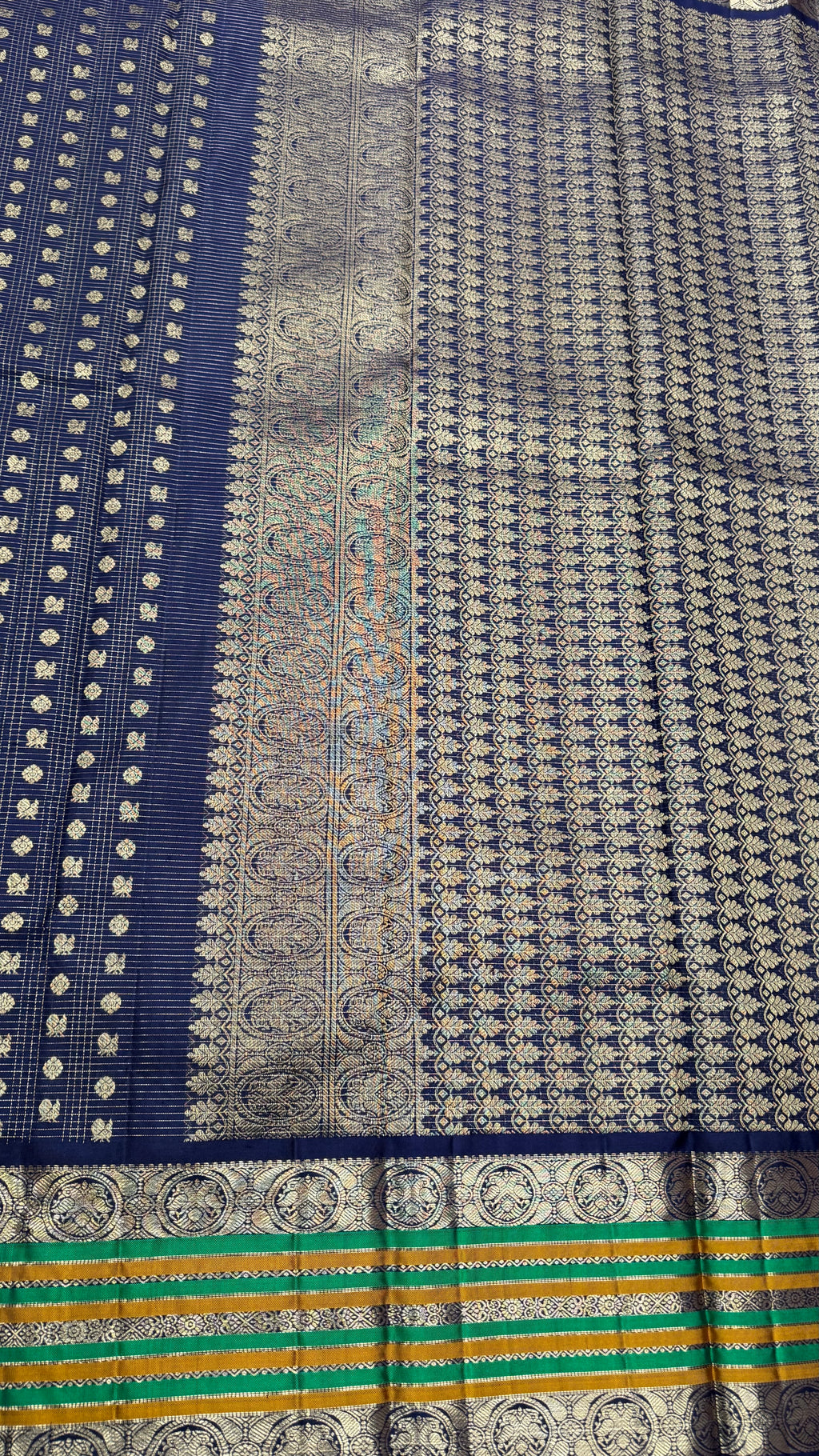Navy Blue Vintage Kanjeevaram silk Saree with Oosi Checks and (Varisapet / Meena) Border