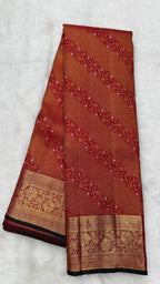 Red Kanjeevaram Saree with contrast Pink Pallu,Blouse & fine oosi,cross kalanjali design