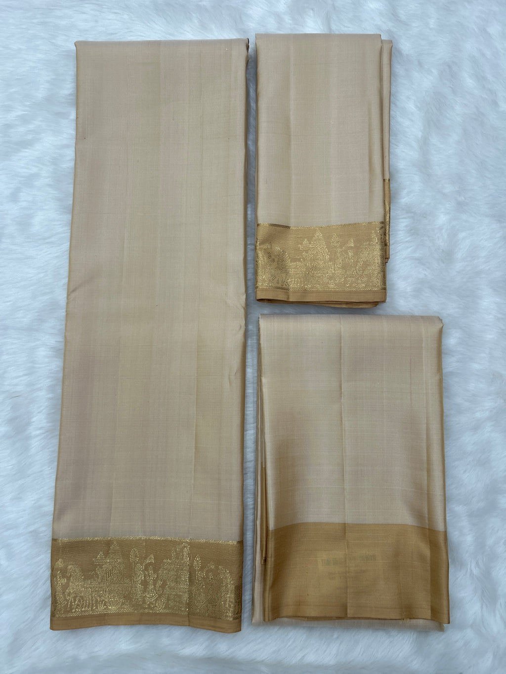 Handloom Dhoti,Kanduva & Shirt/Kurta piece (3 pc Set) with "Pallaki Border”